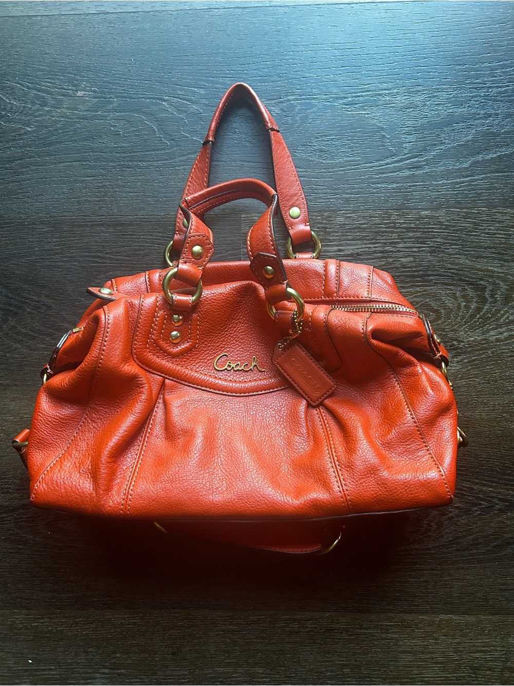 Coach Red-Orange Pebbled Leather Satchel
